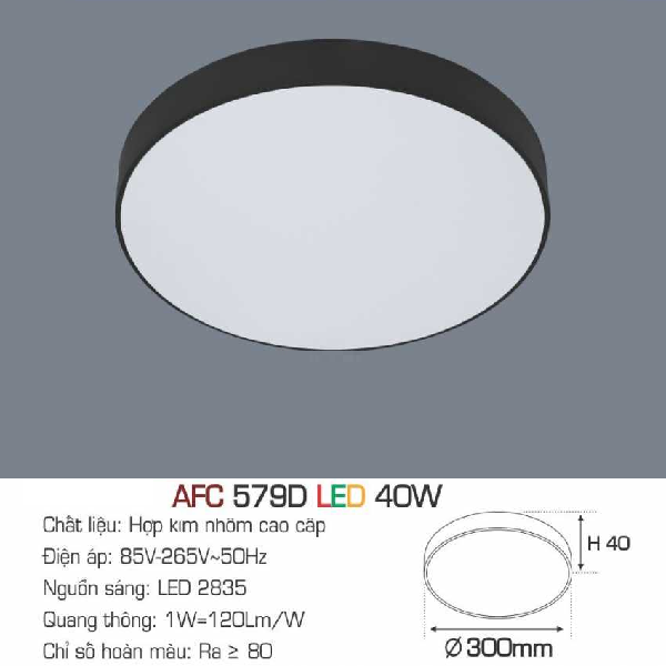 AFC 579D LED 40W: Đèn LED tràn viền ốp nổi 40W - KT: Ø300mm x H40mm - Ánh sáng trắng/vàng/trung tính