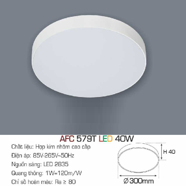 AFC 579T LED 40W: Đèn LED tràn viền ốp nổi 40W - KT: Ø300mm x H40mm - Ánh sáng trắng/vàng/trung tính