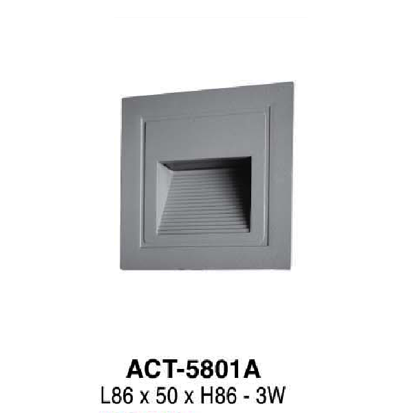VE - ACT - 5801A: Đèn âm tường/âm bậc cầu thang, cảm ứng - KT: L86mm xW50mm x H86mm - Đèn LED 3W ánh sáng vàng
