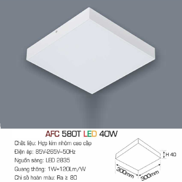 AFC 580T LED 40W: Đèn LED vuông tràn viền gắn nổi 40W - KT: 300mm x 300mm x H40mm - Ánh sáng Trắng/vàng/trung tính
