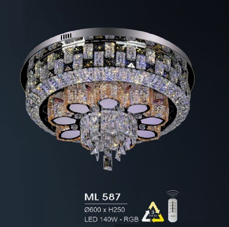HF - ML 587: Đèn áp trần LED - KT: Ø600mm x H250mm - Đèn LED 160W + RGB đổi 3 màu - Remote