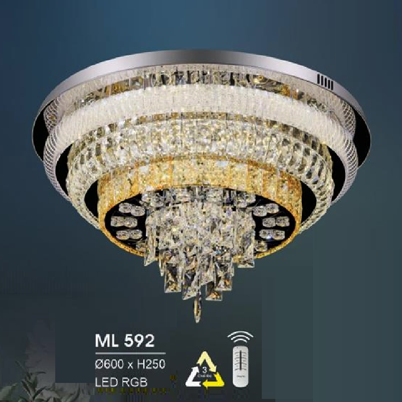 HF - ML 592: Đèn áp trần LED - KT: Ø600mm x H250mm - Đèn LED RGB đổi 3 màu - Remote