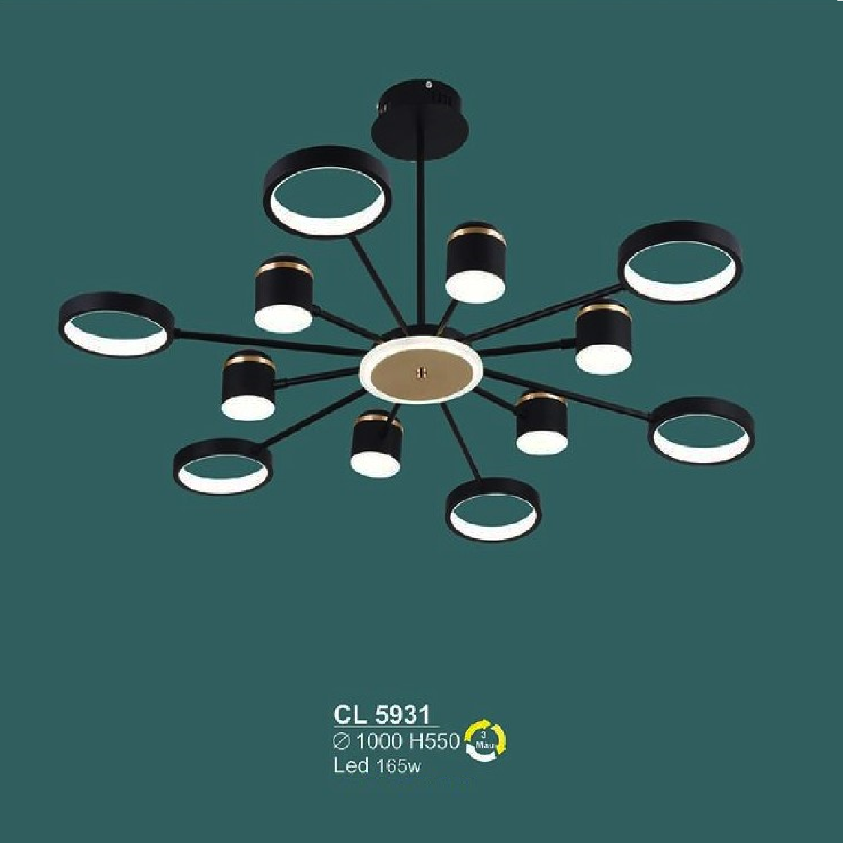 SN - CL 5931: Đèn chùm LED - KT: Ø1000mm x H550mm - Đèn  LED 165W đổi 3 màu