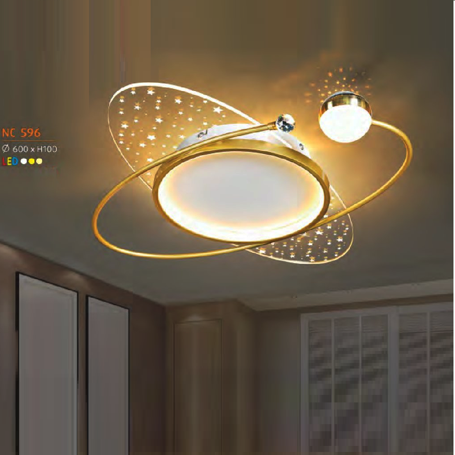 NC 596: Đèn áp trần LED Mica - KT: Ø600mm x H100mm - Đèn LED đổi 3 màu
