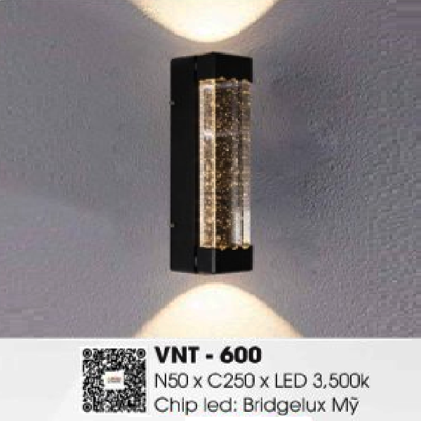 VNT - 600: Đèn gắn tường LED - KT: L50mm x H250mm - Đèn LED ánh sáng vàng