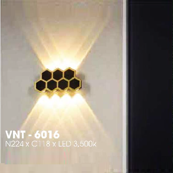 LH - VNT - 6016: Đèn gắn tường ngoài trời -  KT: W224mm x H118mm - Đèn LED ánh sáng vàng 3500K