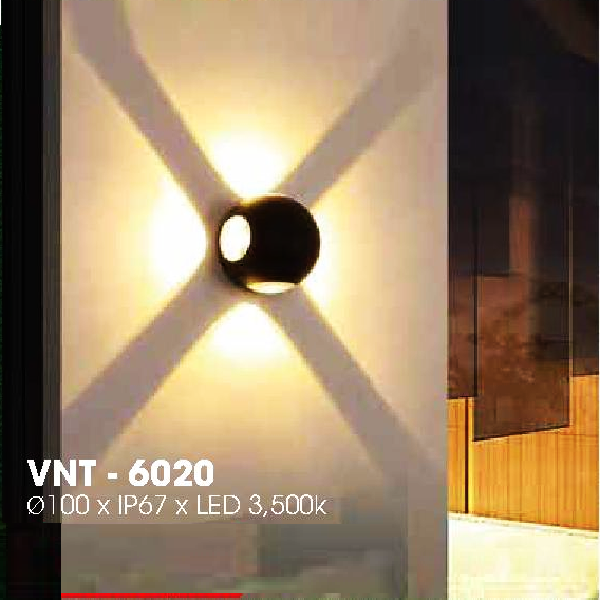 LH - VNT - 6020: Đèn gắn tường ngoài trời - IP 67 - KT: Ø100mm - Đèn LED ánh sáng vàng 3500K