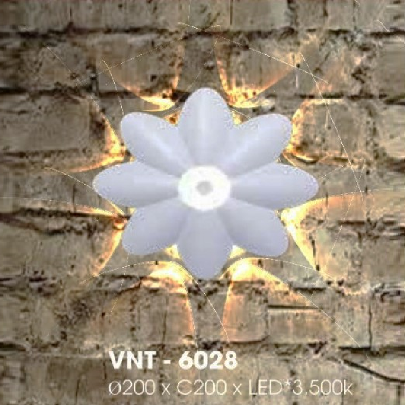 VNT - 6028: Đèn gắn tường ngoài trời LED - KT: Ø200mm x H200mm - Đèn LED ánh sáng vàng 3500K