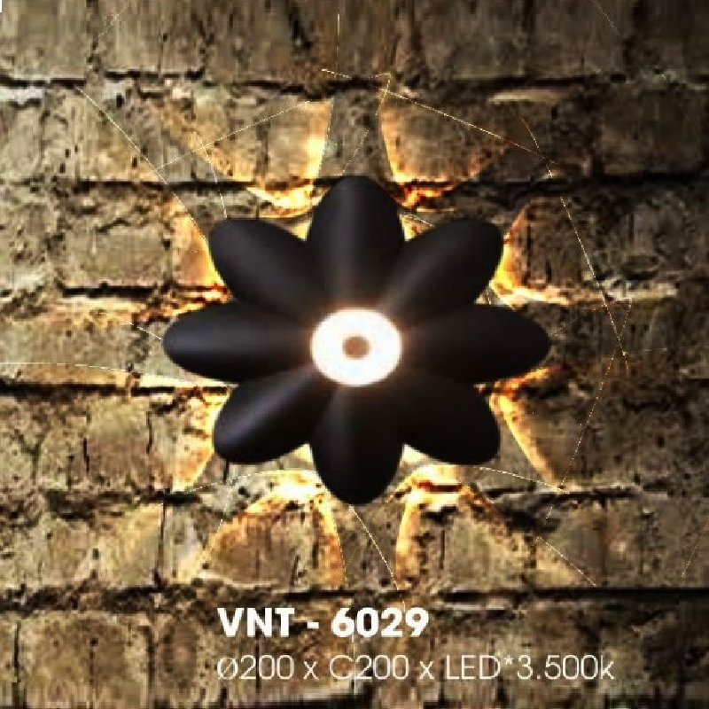 VNT - 6029: Đèn gắn tường ngoài trời LED - KT: Ø200mm x H200mm - Đèn LED ánh sáng vàng 3500K