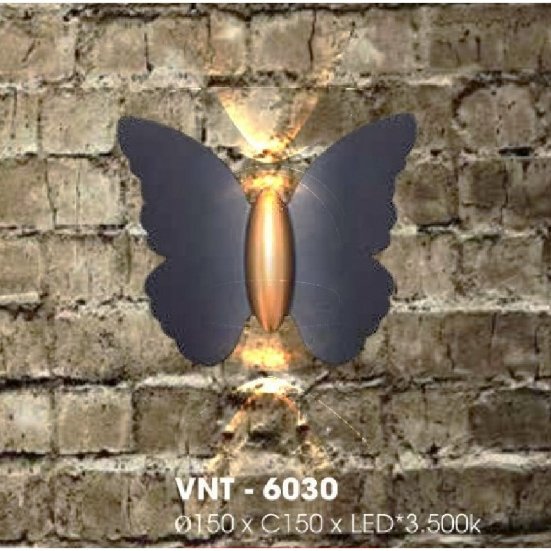 VNT - 6030: Đèn gắn tường ngoài trời LED - KT: Ø150mm x H150mm - Đèn LED ánh sáng vàng 3500K