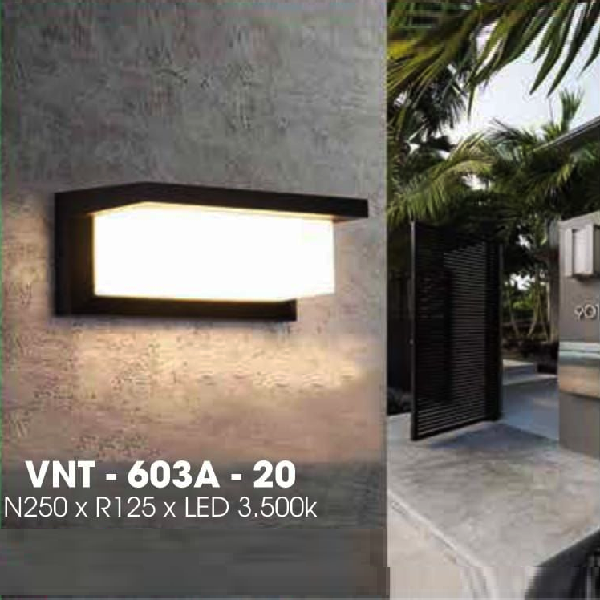 LH - VNT - 603A - 20: Đèn gắn tường ngoài trời - KT: L250mm x W125mm - Đèn LED ánh sáng vàng