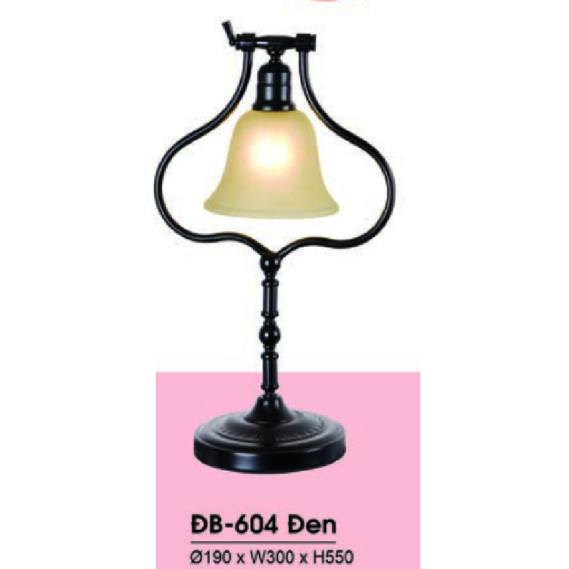HF - ĐB - 604 Đen: Đèn bàn/đèn đầu giường  - KT: Ø190mm x W300mm x H550mm - Bóng đèn E27 x 1 bóng