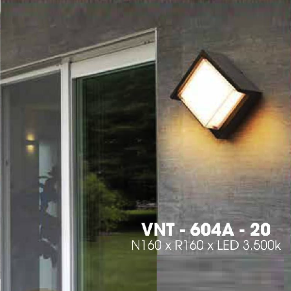 LH - VNT - 604A - 20: Đèn gắn tường ngoài trời - KT: L160mm x W160mm - Đèn LED ánh sáng vàng