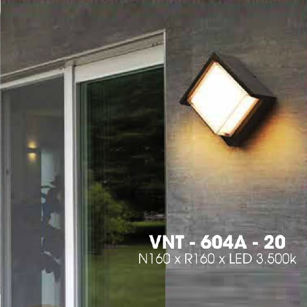 VNT - 604A - 20: Đèn gắn tường ngoài trời - KT: L160mm x W160mm - Đèn LED ánh sáng vàng