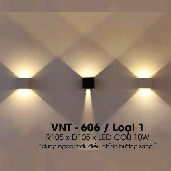 LH - VNT - 606/Loại 1: Đèn gắn tường ngoài trời - KT: L105mm x W105mm - Đèn LED COB 10W ánh sáng vàng
