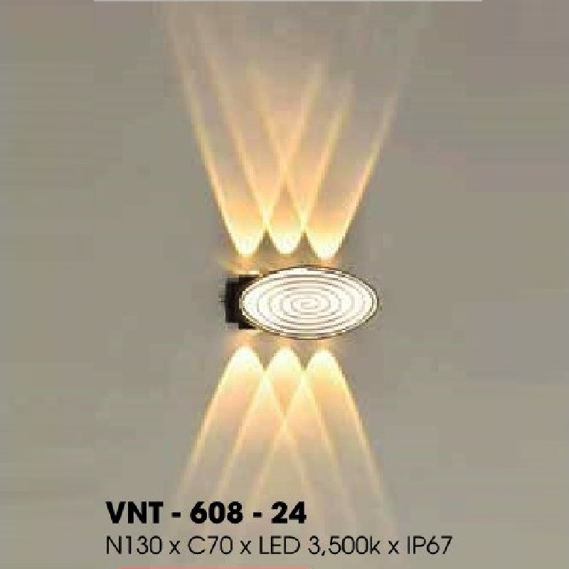 VNT - 608 -24: Đèn tường ngoài trời IP 67 - KT: W130mm x H70mm -  Đèn LED ánh sáng vàng 3500K