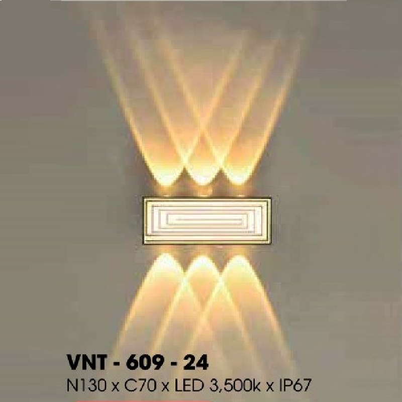 VNT - 609 -24: Đèn tường ngoài trời IP 67 - KT: W130mm x H70mm -  Đèn LED ánh sáng vàng 3500K