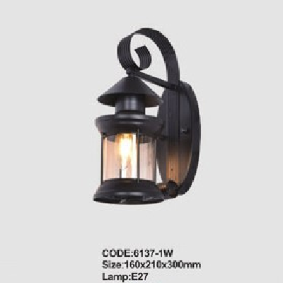 CODE: 6137 - 1W: Đèn gắn tường ngoài trời - KT: 160mm x 210mm x 300mm - Đèn E27 x 1 bóng