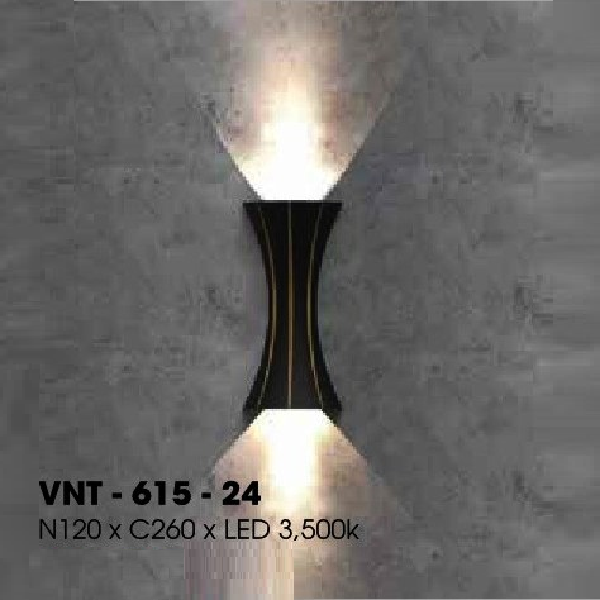 VNT - 615-24: Đèn vách ngoài sáng 2 đầu - KT: W120mm x H260mm - Đèn LED ánh sáng vàng 3500K