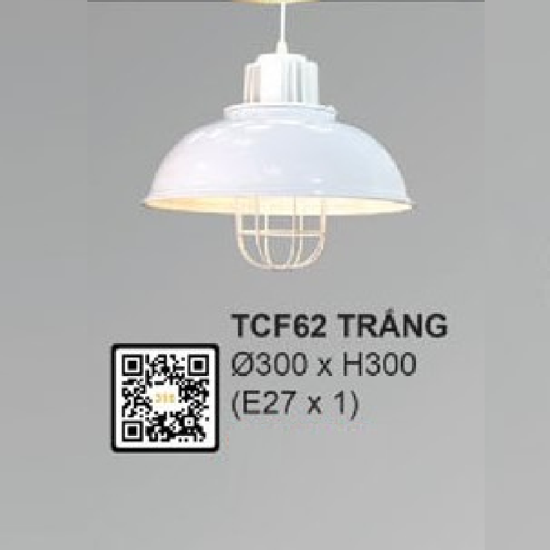 35 - TCF62 Trắng: Đèn thả đơn chao màu trắng - KT: Ø300mm x H300mm - Bóng đèn E27 x 1 bóng
