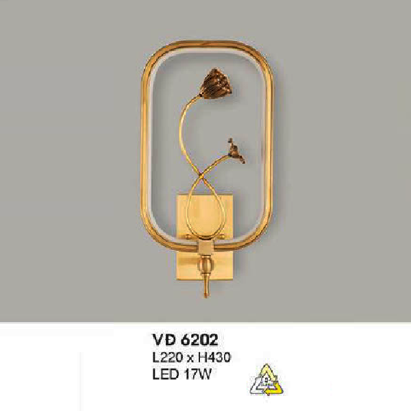 HF - VĐ 6202: Đèn gắn tường đồng LED - KT: L220mm x H430mm - Đèn LED 17W ánh sáng đổi 3 màu