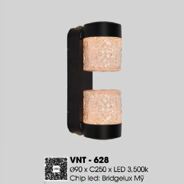 VNT - 628: Đèn vách ngoài - KT: Ø90mm x H250mm - Đèn LED ánh sáng vàng 3500K