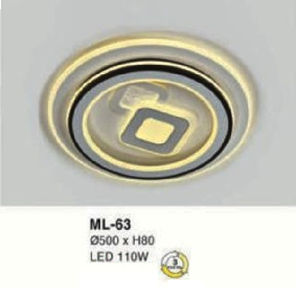 E - ML - 63: Đèn áp trần LED - KT: Ø500mm x H80mm - Đèn LED 110W đổi 3 màu