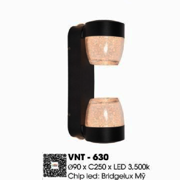 VNT - 630: Đèn vách ngoài - KT: Ø90mm x H250mm - Đèn LED ánh sáng vàng 3500K