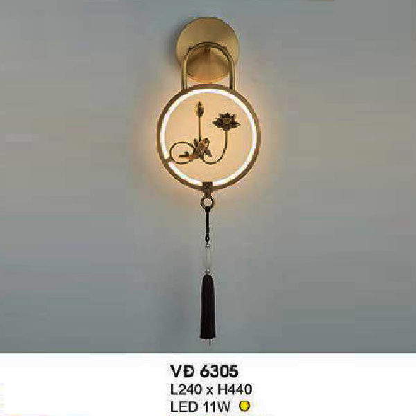 HF - VĐ 6305: Đèn gắn tường đồng LED - KT: L240mm x H440mm - Đèn LED 11W ánh sángvàng