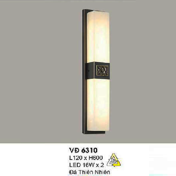 HF - VĐ 6310: Đèn gắn tường đồng LED chao đá thiên nhiên - KT: L120mm x H600mm - Đèn LED 16W x 2 ánh sáng đổi 3 màu