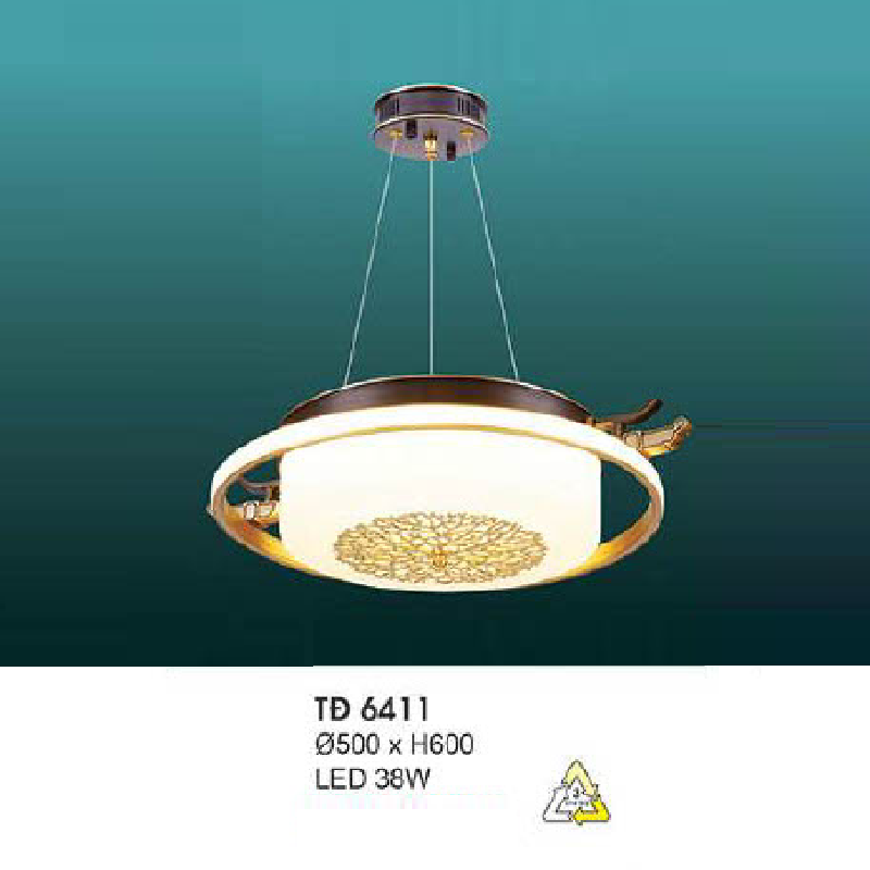 HF - TĐ 6411: Đèn thả đồng LED - KT: Ø500mm x H600mm  - Đèn LED 38W ánh sáng đổi 3 màu