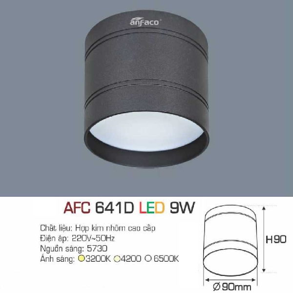 AFC 641D LED 9W: Đèn lon LED gắn nổi vỏ đen 9W - KT: Ø90mm x H90mm - Ánh sáng Trắng/vàng/Trung tính
