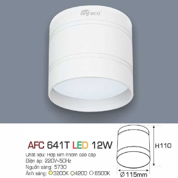 AFC 641T LED 12W: Đèn lon LED gắn nổi 12W - KT: Ø115mm x H110mm - Ánh sáng Trắng/vàng/Trung tính