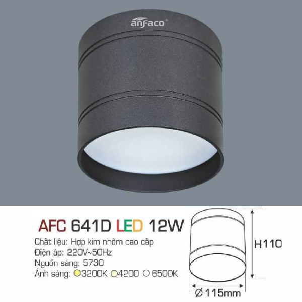 AFC 641D LED 12W: Đèn lon LED gắn nổi vỏ đen 12W - KT: Ø115mm x H110mm - Ánh sáng Trắng/vàng/Trung tính