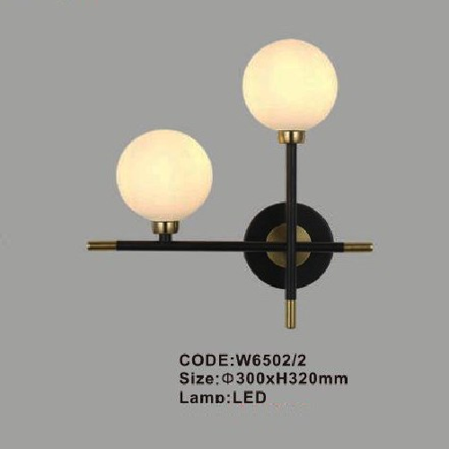 CODE: W6502/2: Đèn gắn tường đôi chao quả bi - KT: Ø300mm x H320mm - Đèn LED