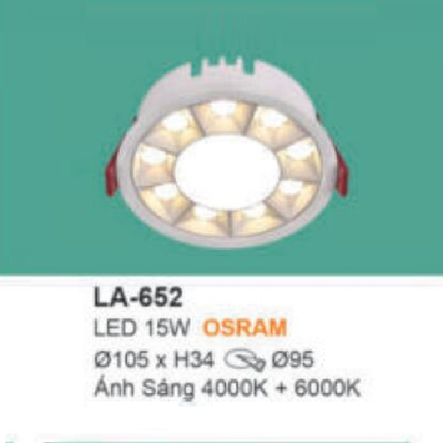 LA - 652: Đèn LED  âm trần 15W, ánh sáng trung tính + trắng