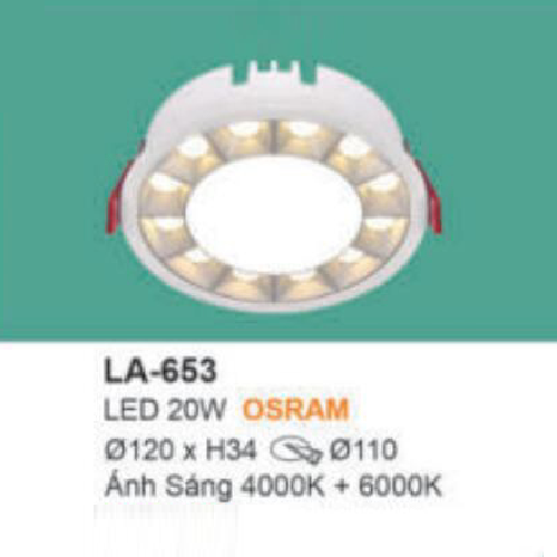 LA - 653: Đèn LED  âm trần 20W, ánh sáng trung tính + trắng