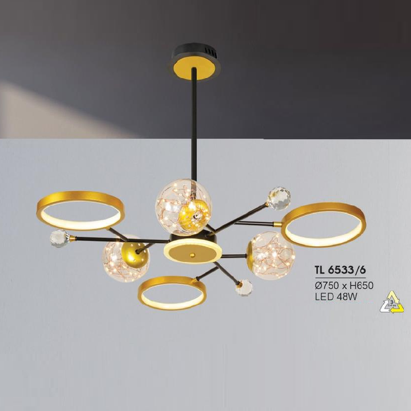 HF - TL 6533/6: Đèn chùm LED 6 bóng - KT: Ø750mm x H650mm - Đèn LED 40W đổi 3 màu