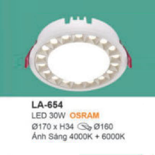 LA - 654: Đèn LED  âm trần 30W, ánh sáng trung tính + trắng