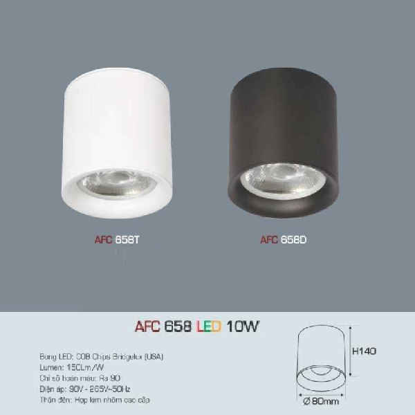 AFC 658T/ 658D LED 12W: Đèn lon LED gắn nổi vỏ trắng/ vỏ đen 10W - KT: Ø80mm x H90mm - Đèn LED ánh sáng trắng /vàng/trung tính