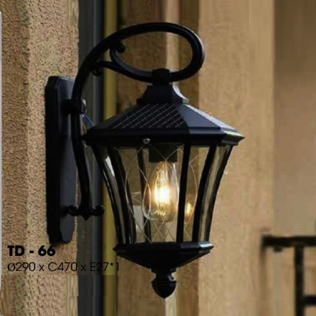 TD - 66: Đèn gắn tường ngoài trời - KT: Ø290mm x H470mm - Bóng đèn E27 x 1 bóng
