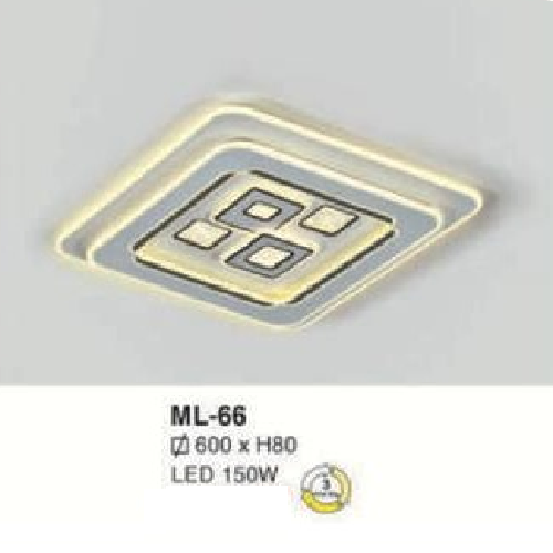 E - ML - 66: Đèn áp trần vuông LED Mica  - KT: L600mm x W600mm x H80mm - Đèn LED 150W đổi 3 màu
