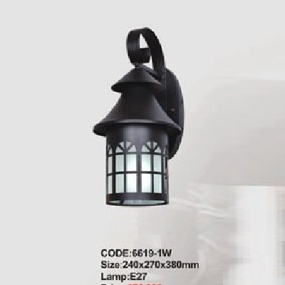 CODE: 6619-1W: Đèn gắn tường ngoài trời - KT: 240mm x 270mm x 380mm - Đèn E27 x 1 bóng