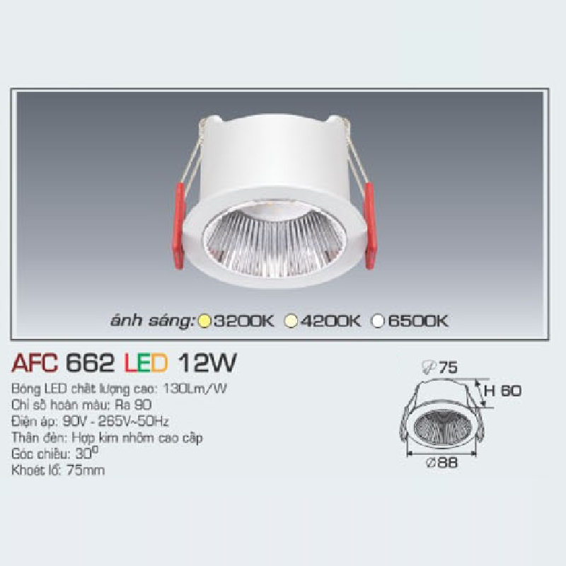 AFC 662/1 LED 12W: Đèn LED âm trần 12 W , 1 chế độ sáng (vàng/trung tính/trắng)