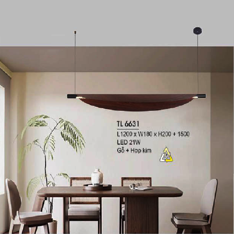 HF - TL 6621: Đèn thả LED - KT: L1200mm x W130mm x H200mm +1500mm - Đèn LED 21 W ánh sáng đổi 3 màu