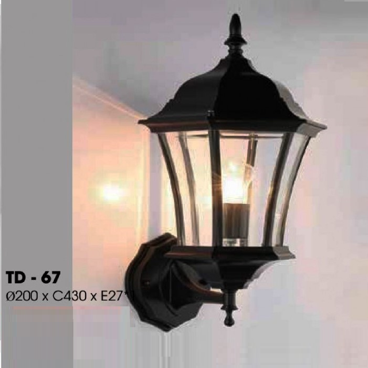 TD - 67: Đèn gắn tường ngoài trời - KT: Ø200mm x H430mm - Bóng đèn E27 x 1 bóng