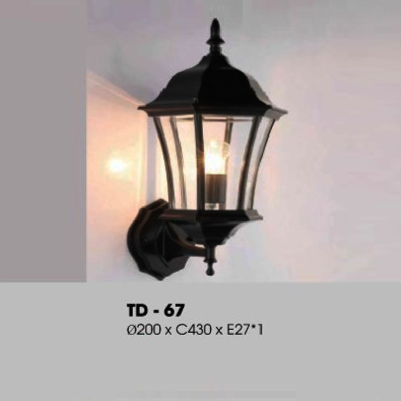 TD - 67: Đèn gắn tường ngoài trời - KT: Ø200mm x H430mm - Bóng đèn E27 x 1 bóng