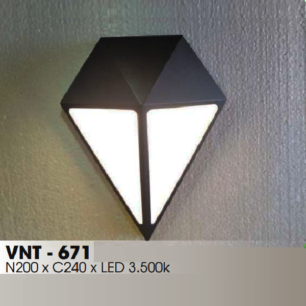 VNT - 671: Đèn gắn tường ngoài trời - KT: W200mm x H240mm - Đèn LED ánh sáng vàng 3500K