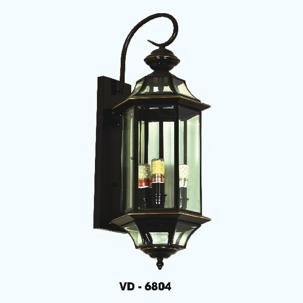 LH - VD - 6804: Đèn gắn tường ngoài trời xi mạ đồng - KT: W220mm x H650mm - Bóng đèn E14 x 3
