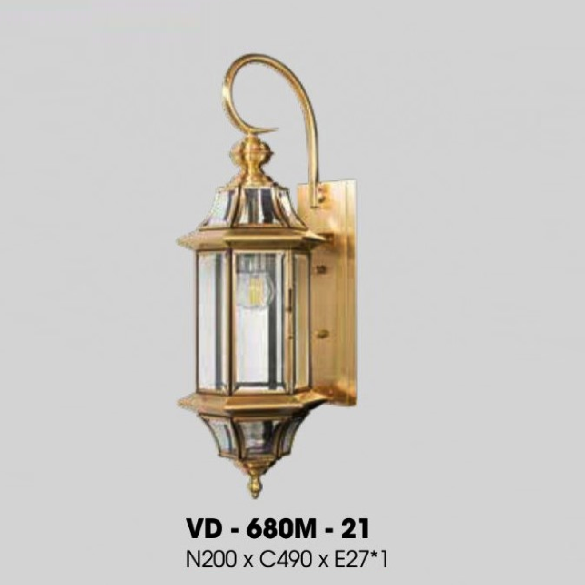 VD-680M-21: Đèn vách ngoài xi mạ đồng - KT: W200mm x H490mm - Bóng đèn E27 x 1 bóng